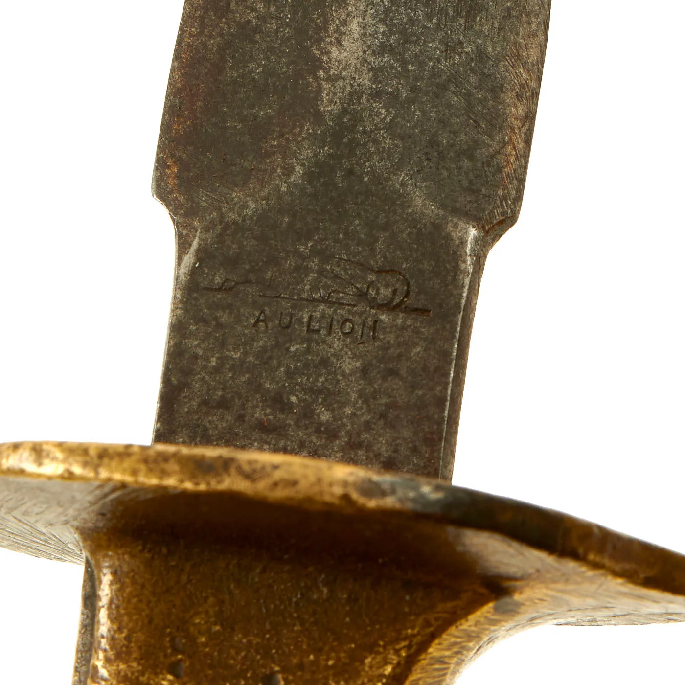 Original U.S. WWI/WWII Named Model 1918 Mark 1 Trench Knife Paratrooper Modified with 44th Infantry Division Marked Custom Leather Scabbard - Au Lion