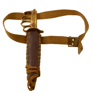 Original U.S. WWI/WWII Named Model 1918 Mark 1 Trench Knife Paratrooper Modified with 44th Infantry Division Marked Custom Leather Scabbard - Au Lion