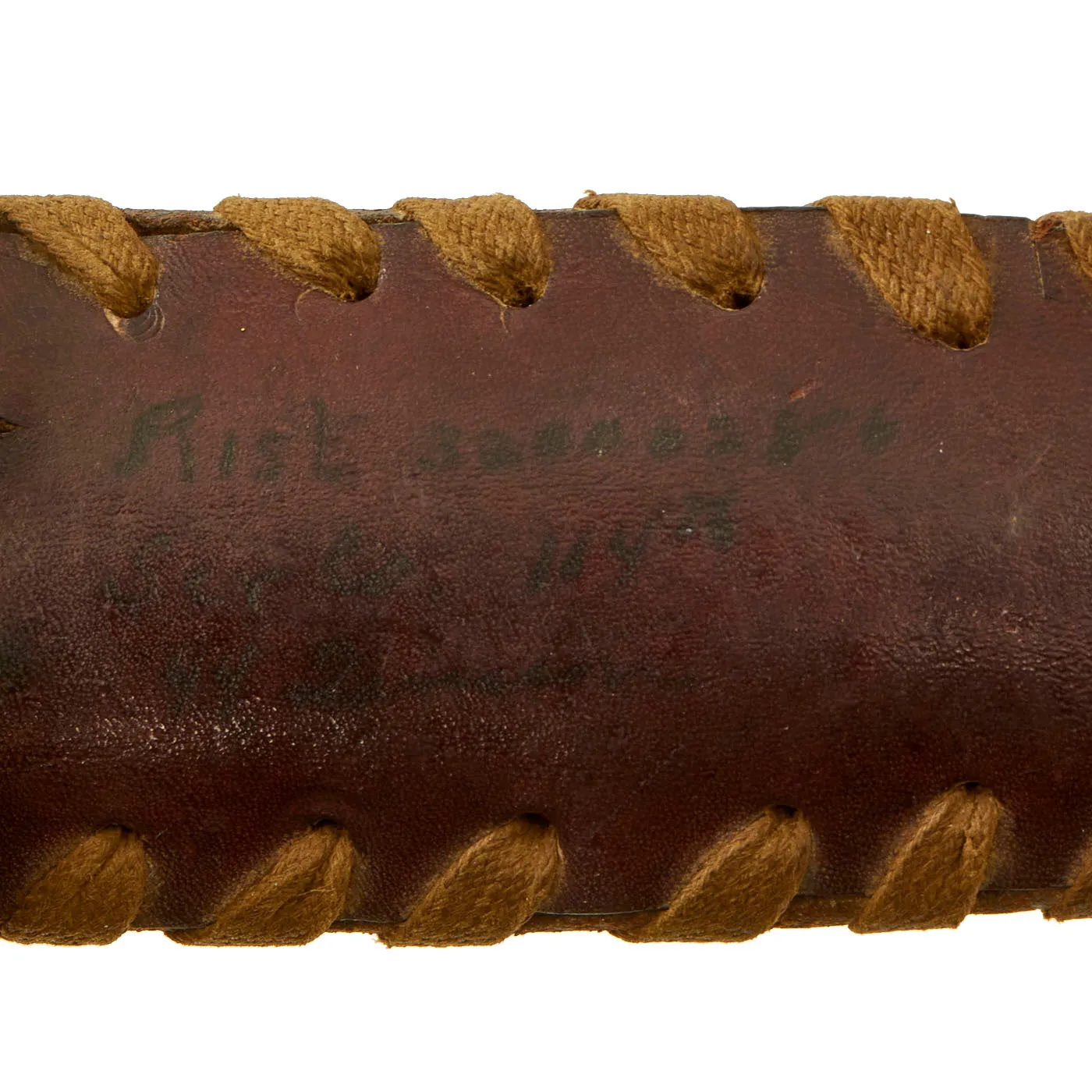 Original U.S. WWI/WWII Named Model 1918 Mark 1 Trench Knife Paratrooper Modified with 44th Infantry Division Marked Custom Leather Scabbard - Au Lion