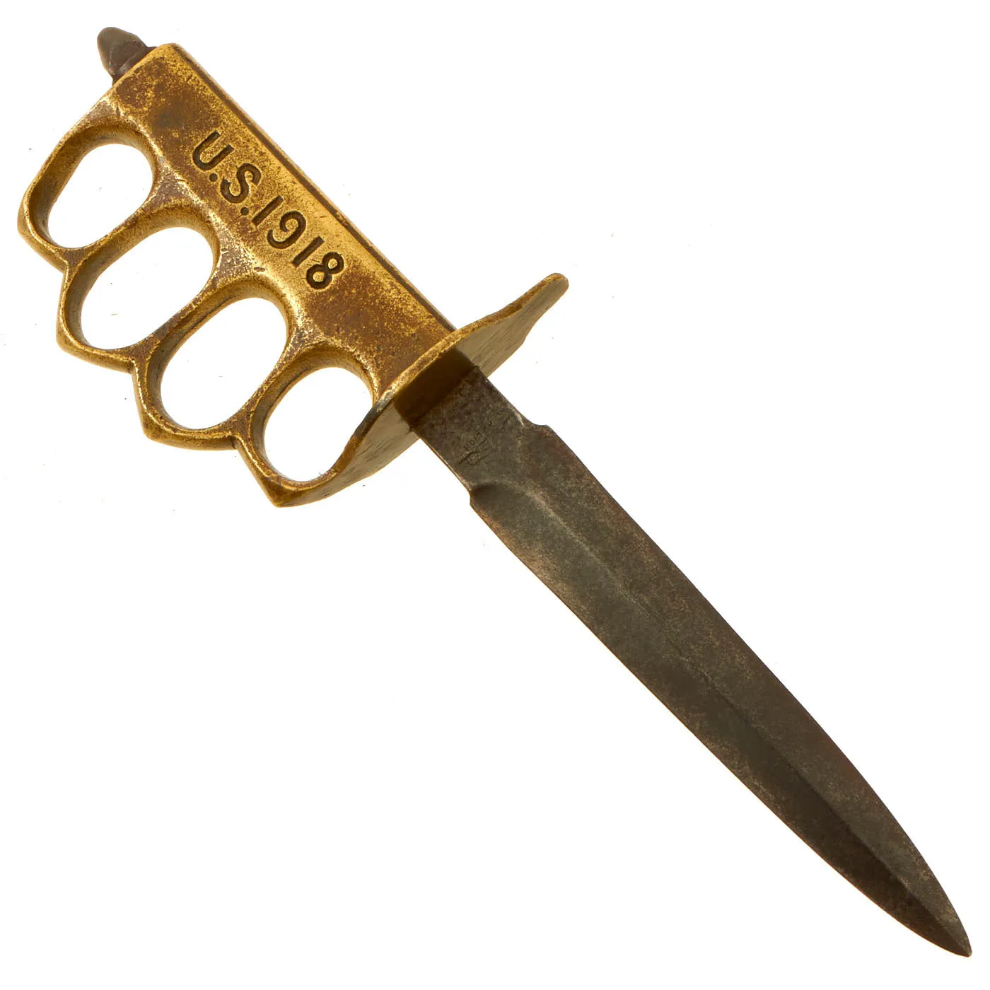 Original U.S. WWI/WWII Named Model 1918 Mark 1 Trench Knife Paratrooper Modified with 44th Infantry Division Marked Custom Leather Scabbard - Au Lion