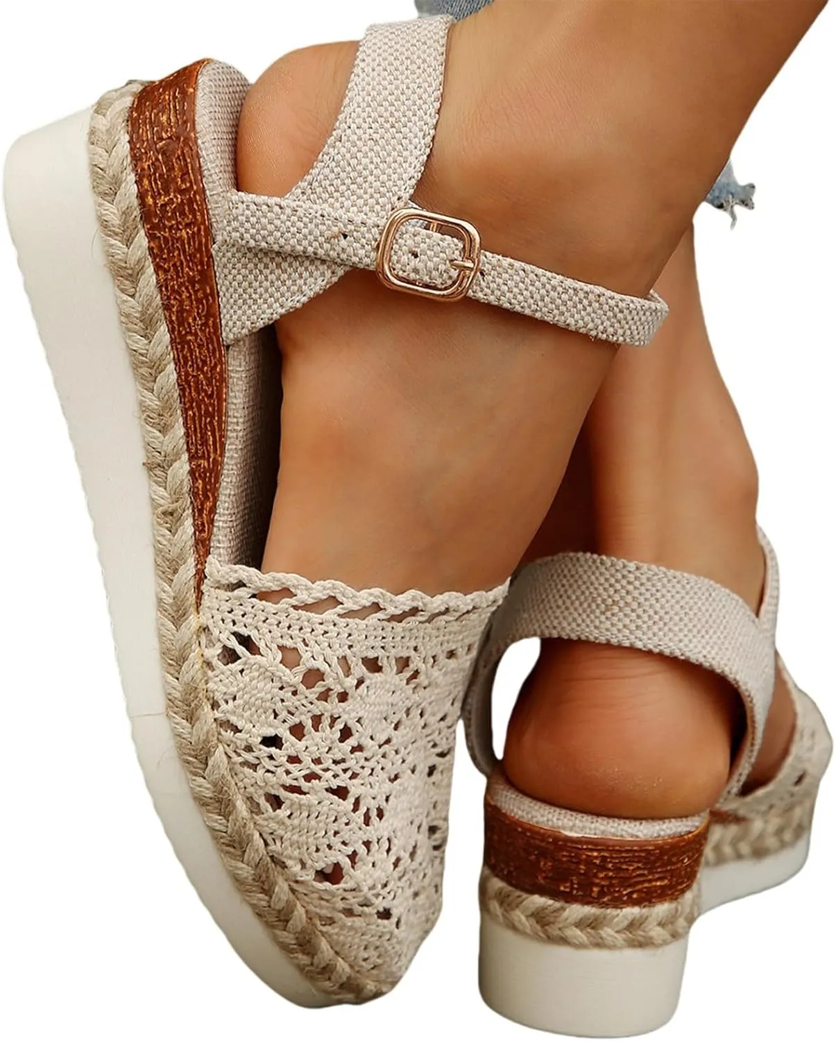 Orthopedic Platform Wedge Sandals for Women Summer Dressy Ankle Strap Closed Toe Beach Sandal Anti Slip Comfortable Dress Shoes
