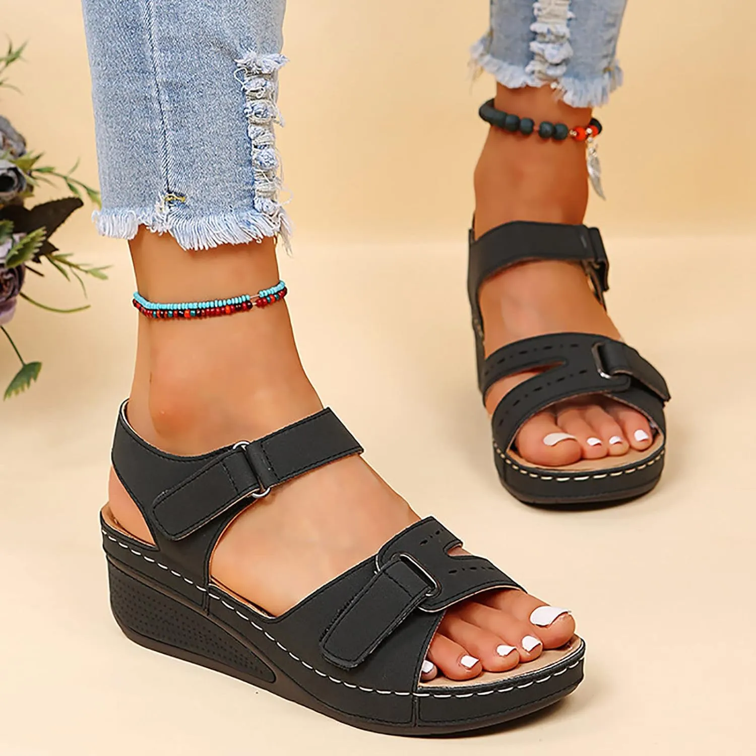 Orthopedic Sandals for Women Comfortable Dressy Slip On Summer Sandals Casual Platform Orthopedic Shoes with Arch Support