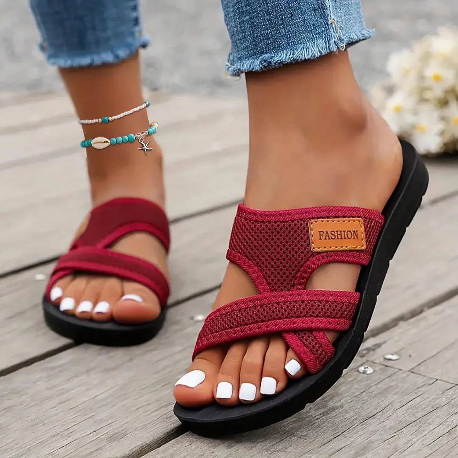 Orthopedic Sandals for Women Hollow Mesh Slide Sandals Arch Support Sandal Comfortable Beach Slippers