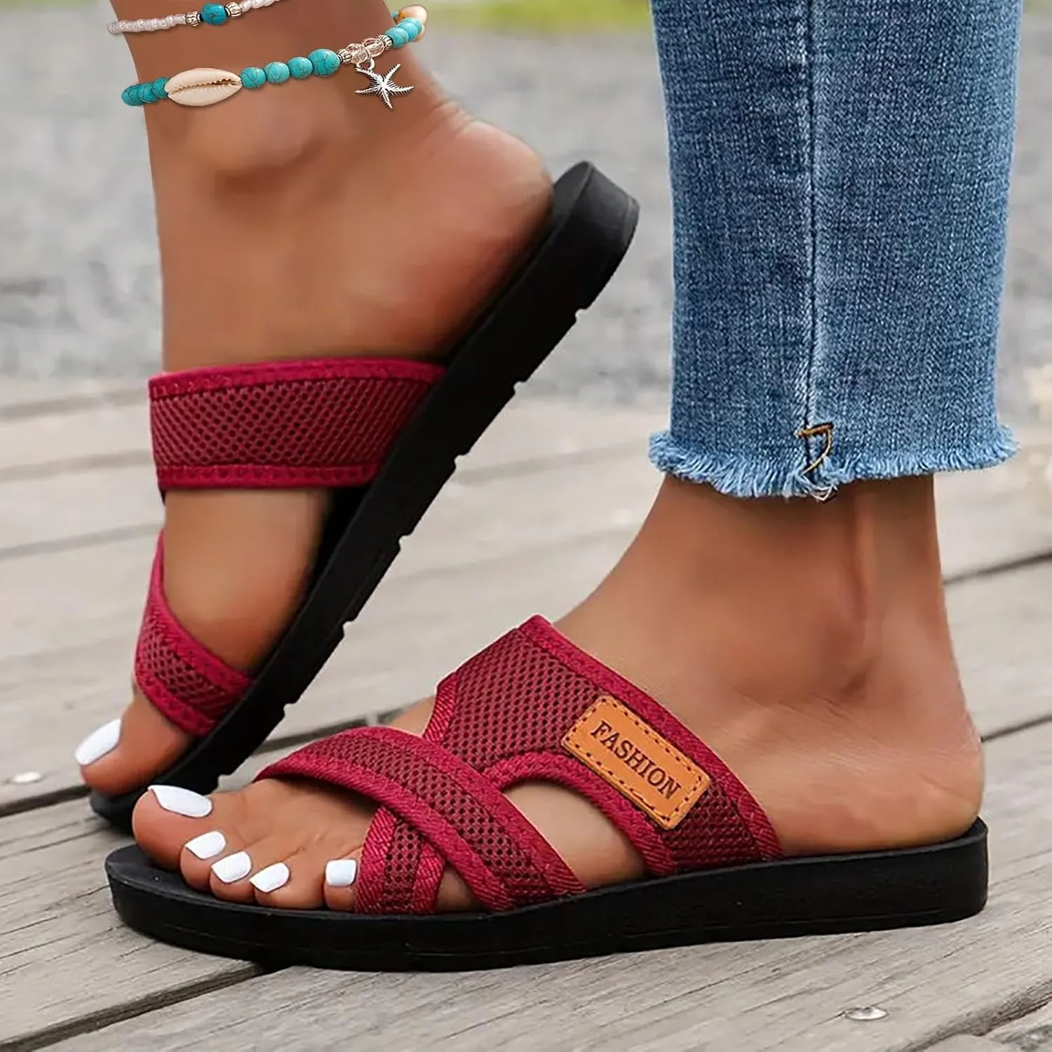 Orthopedic Sandals for Women Hollow Mesh Slide Sandals Arch Support Sandal Comfortable Beach Slippers