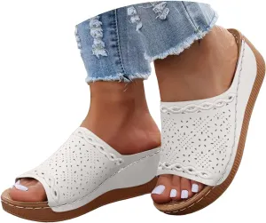 Orthopedic Wedge Sandals for Women 2025 Dressy Summer Comfortable Open Toe Walking Foot Arch Supports Hollow Out Plantar Fasciitis Bunion Non Slip-on Slides Beach Orthotic Cushion Womens Slide Shoes