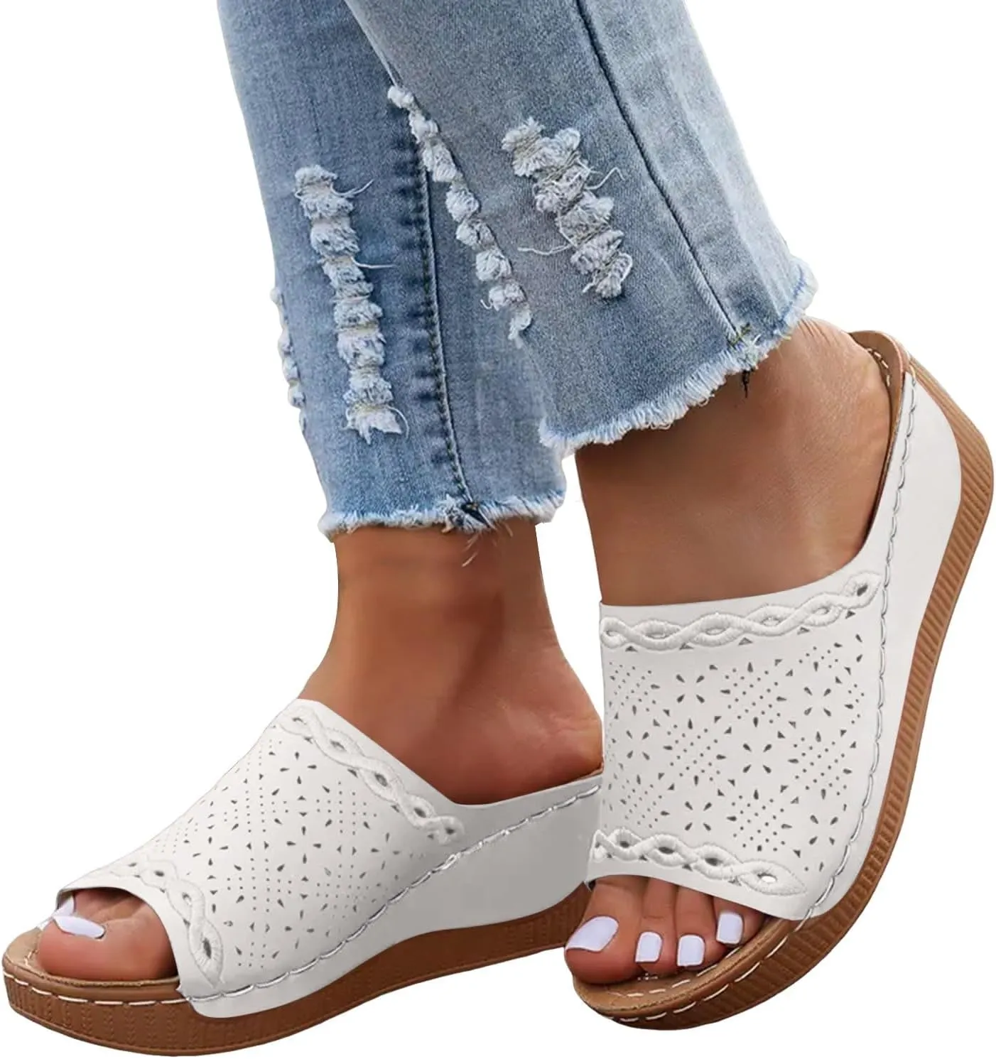 Orthopedic Wedge Sandals for Women 2025 Dressy Summer Comfortable Open Toe Walking Foot Arch Supports Hollow Out Plantar Fasciitis Bunion Non Slip-on Slides Beach Orthotic Cushion Womens Slide Shoes