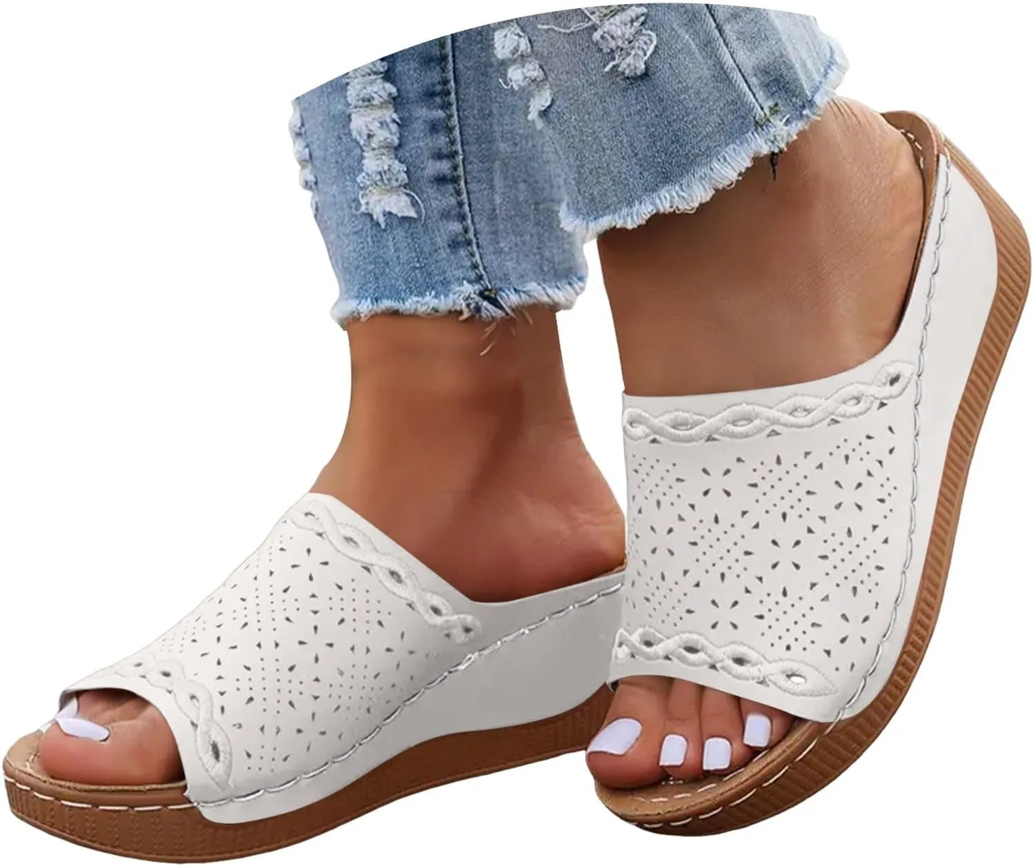 Orthopedic Wedge Sandals for Women 2025 Dressy Summer Comfortable Open Toe Walking Foot Arch Supports Hollow Out Plantar Fasciitis Bunion Non Slip-on Slides Beach Orthotic Cushion Womens Slide Shoes