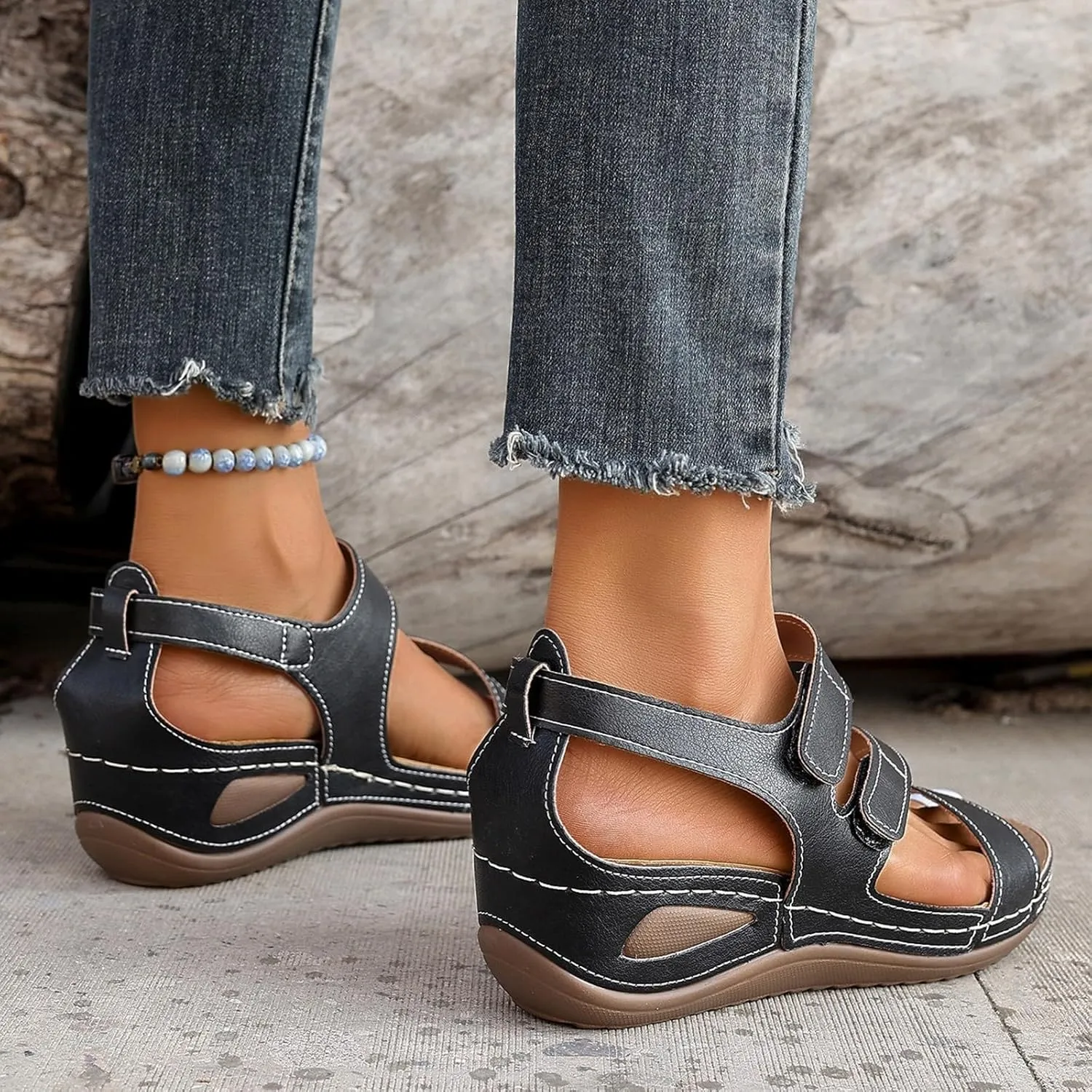 Orthopedic Wedge Sandals for Women Dressy Summer Comfortable Walking Sandal with Arch Support Slip On Open Toe Dress Shoes