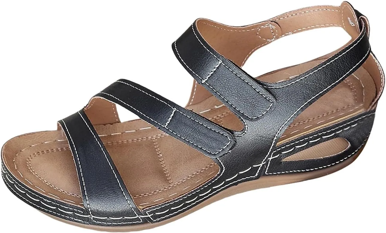 Orthopedic Wedge Sandals for Women Dressy Summer Comfortable Walking Sandal with Arch Support Slip On Open Toe Dress Shoes