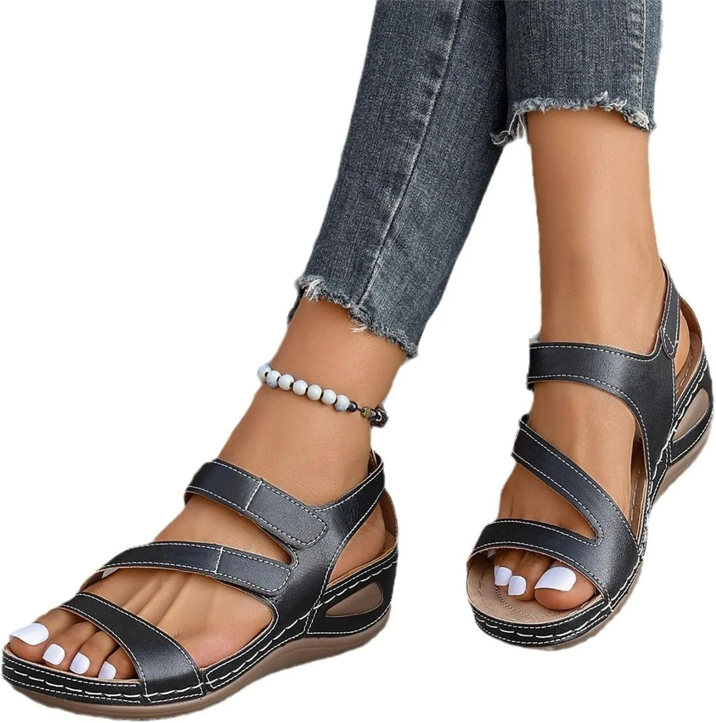 Orthopedic Wedge Sandals for Women Dressy Summer Comfortable Walking Sandal with Arch Support Slip On Open Toe Dress Shoes