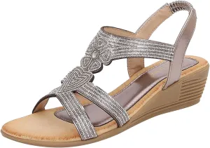 Orthopedic Wedge Sandals for Women Flower Low Heel Dressy Sandals Elastic Ankle Strap Rhinestone Summer Comfortable Shoes