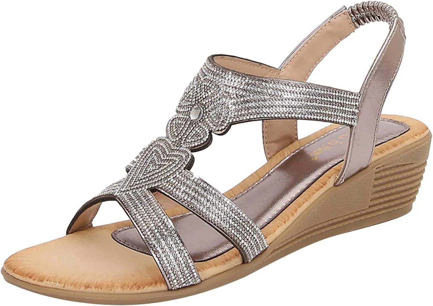 Orthopedic Wedge Sandals for Women Flower Low Heel Dressy Sandals Elastic Ankle Strap Rhinestone Summer Comfortable Shoes