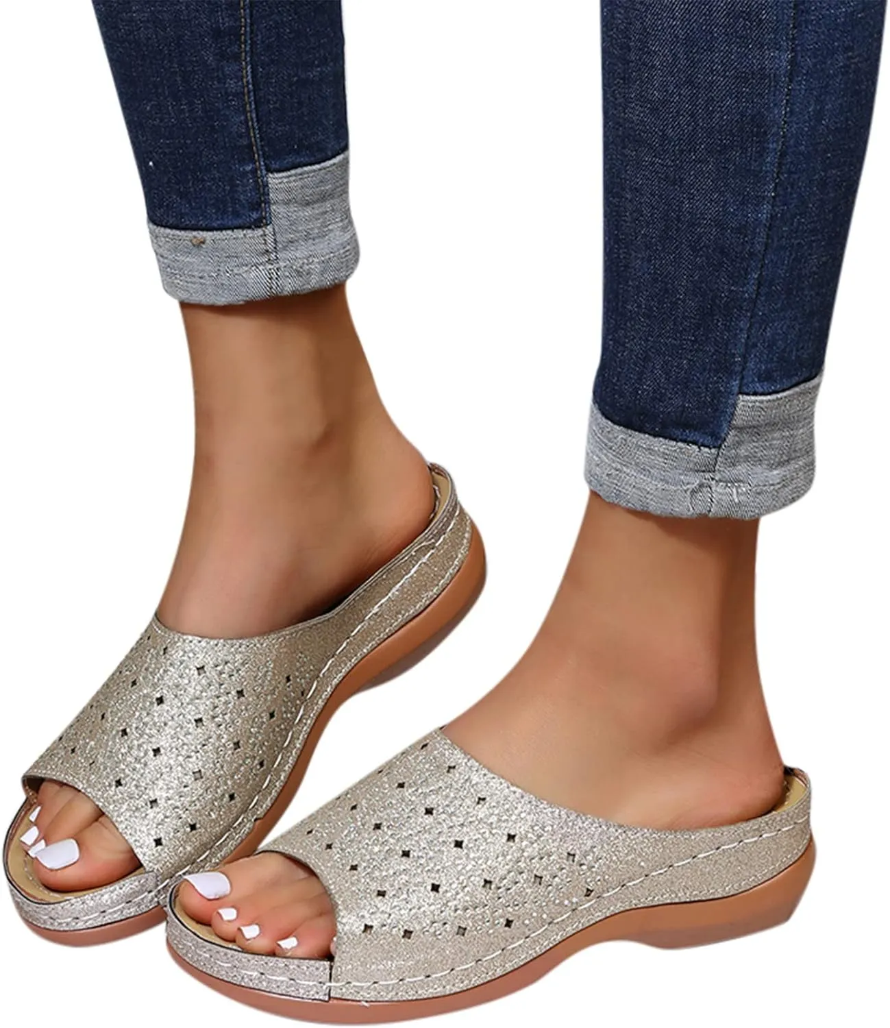 Orthotic Slippers with Arch Support Orthotic Wide Foot Sandals for Women Slide On Sandals for Women Dressy Orthotic Ladies Dress Sandals Low Heel Orthopedic Summer Sandals for Women 2025