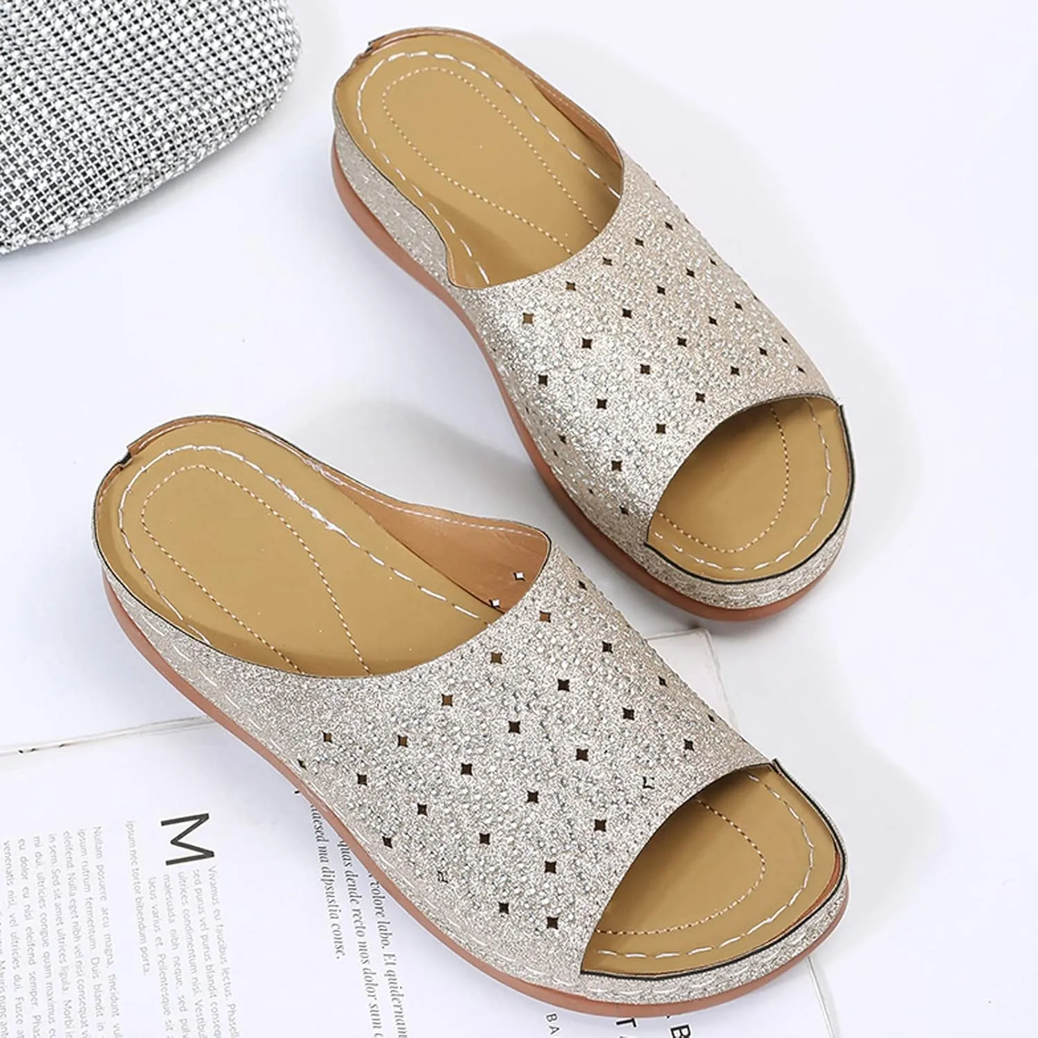 Orthotic Slippers with Arch Support Orthotic Wide Foot Sandals for Women Slide On Sandals for Women Dressy Orthotic Ladies Dress Sandals Low Heel Orthopedic Summer Sandals for Women 2025