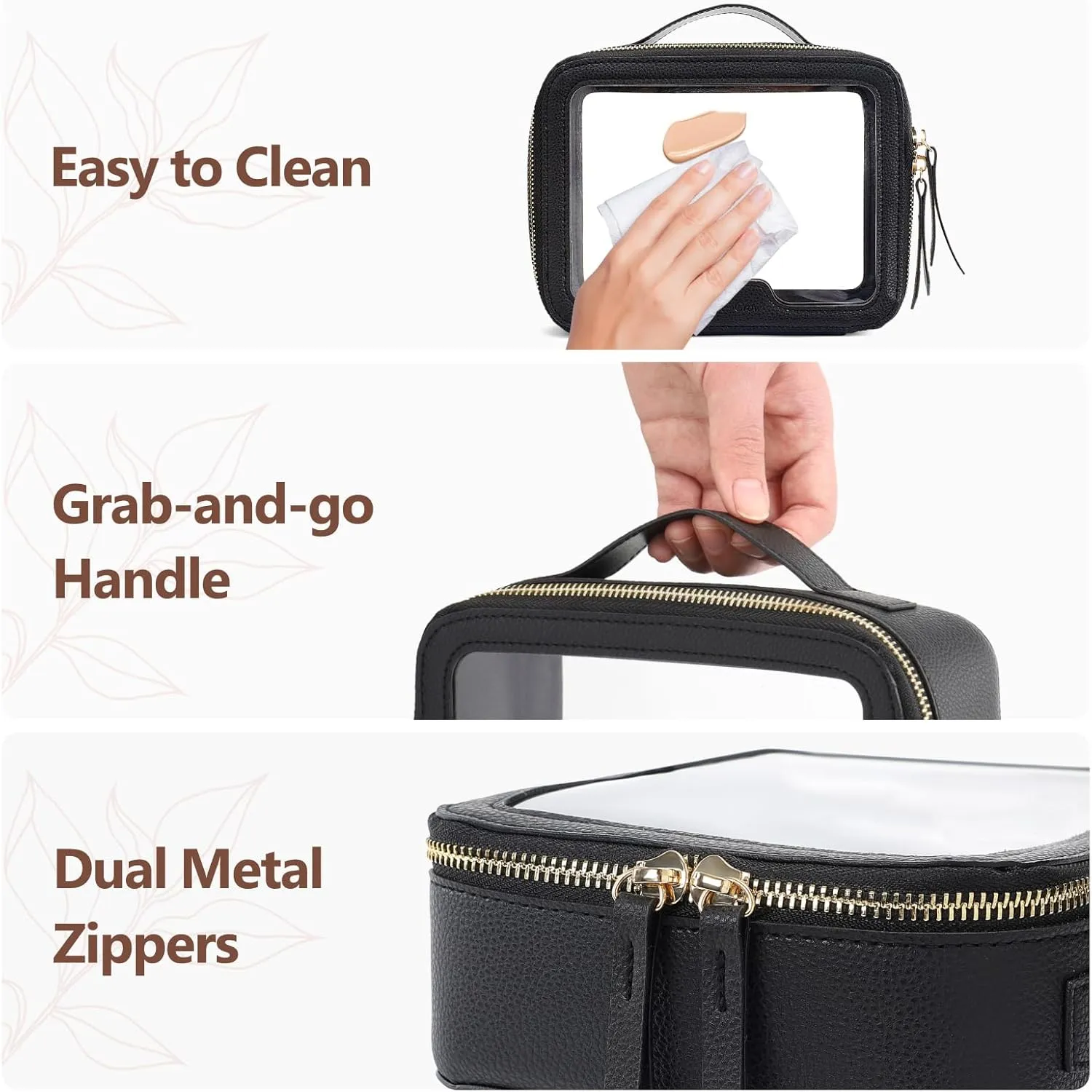 PACKISM TSA Approved Toiletry Bag - Pebbled Texture & Hard PU Leather Clear Quart Size Travel bag TSA Approved, Clear Travel Bag for Toiletries, Toiletry Bag for Women Gift (Black Medium)