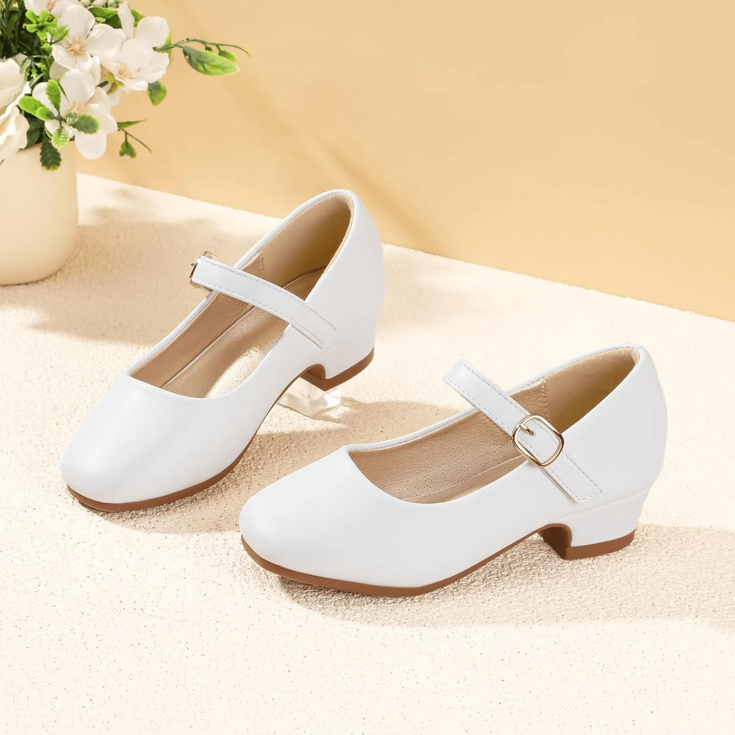 PANDANINJIA Girls Dress Shoes Toddler Little Big Kid Chunky Heels Wedding Party School PNEMY Flower Girl Shoes