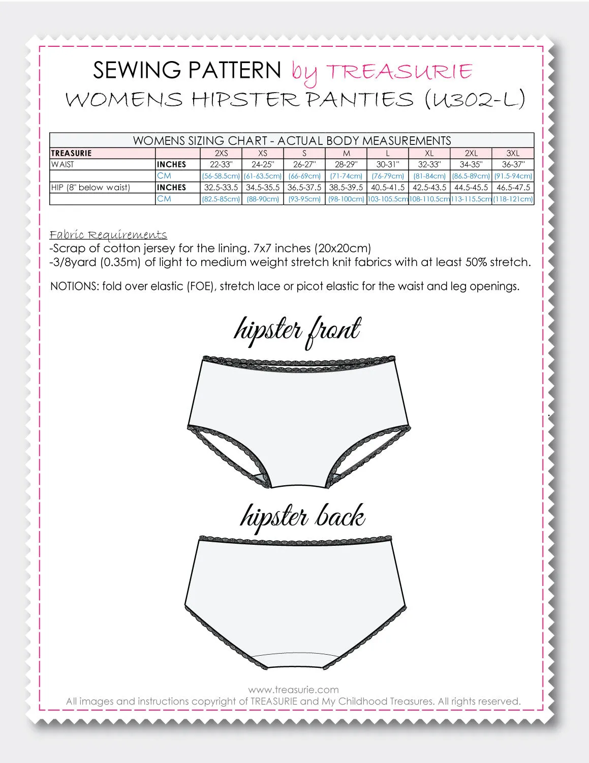 Panties Pattern  HIPSTER - Womens (U301-L)