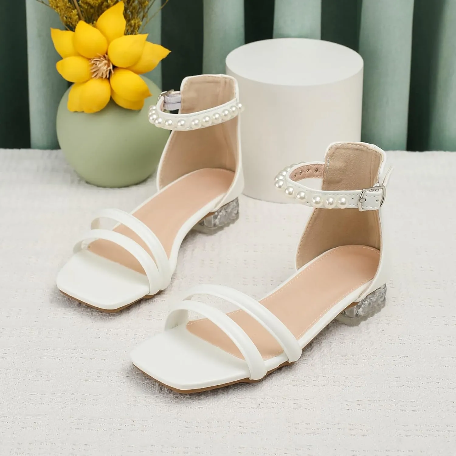 Party Glitter Shoes for Kids Toddler Girls Shoes Sandals Summer Fashion Pearl Middle And Large Children Open Toe Student Girl Wedding Party for Toddler Big Kid