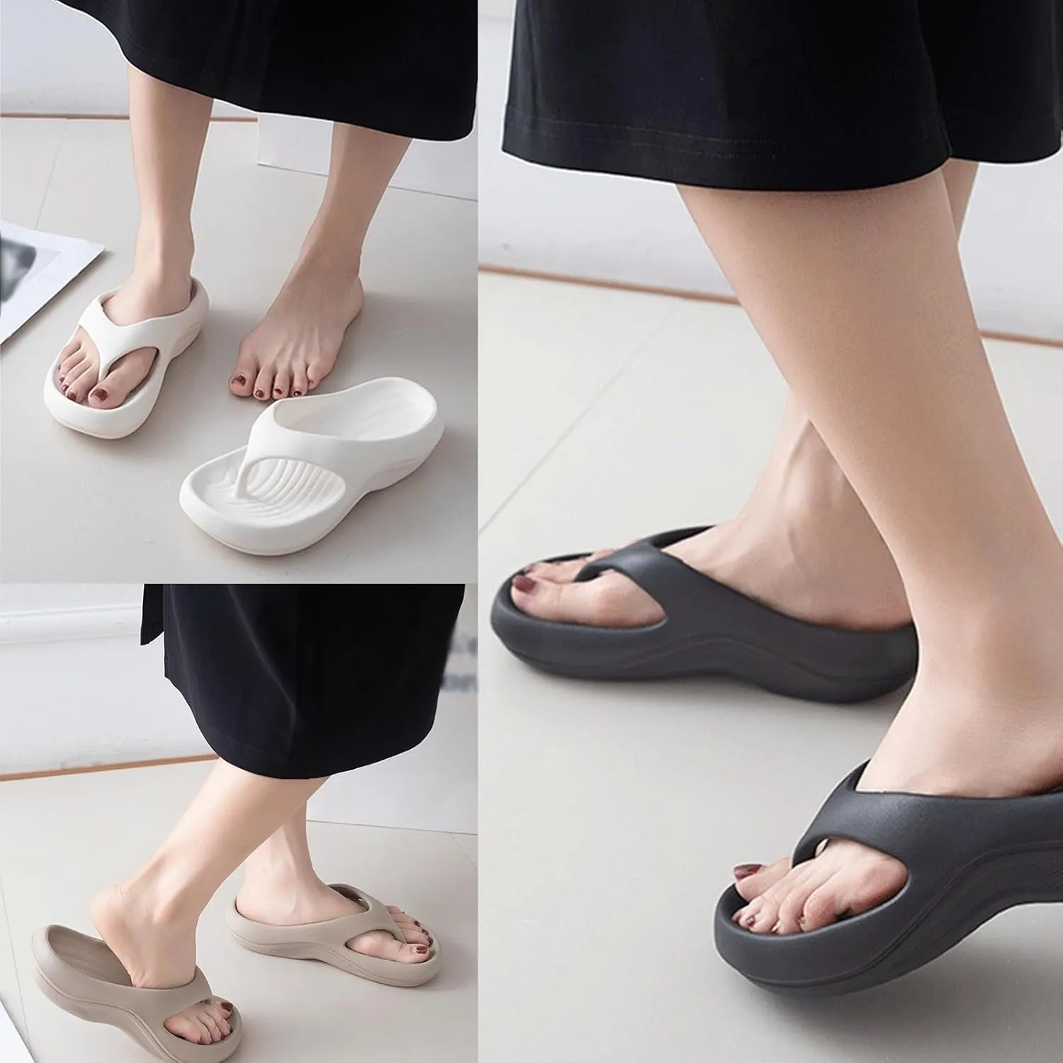 Pillow Arch Support Flip Flops for Women, Summer Comfort Non-Slip Lightweight Orthopedic Flip Flops Beach Walking Sandals