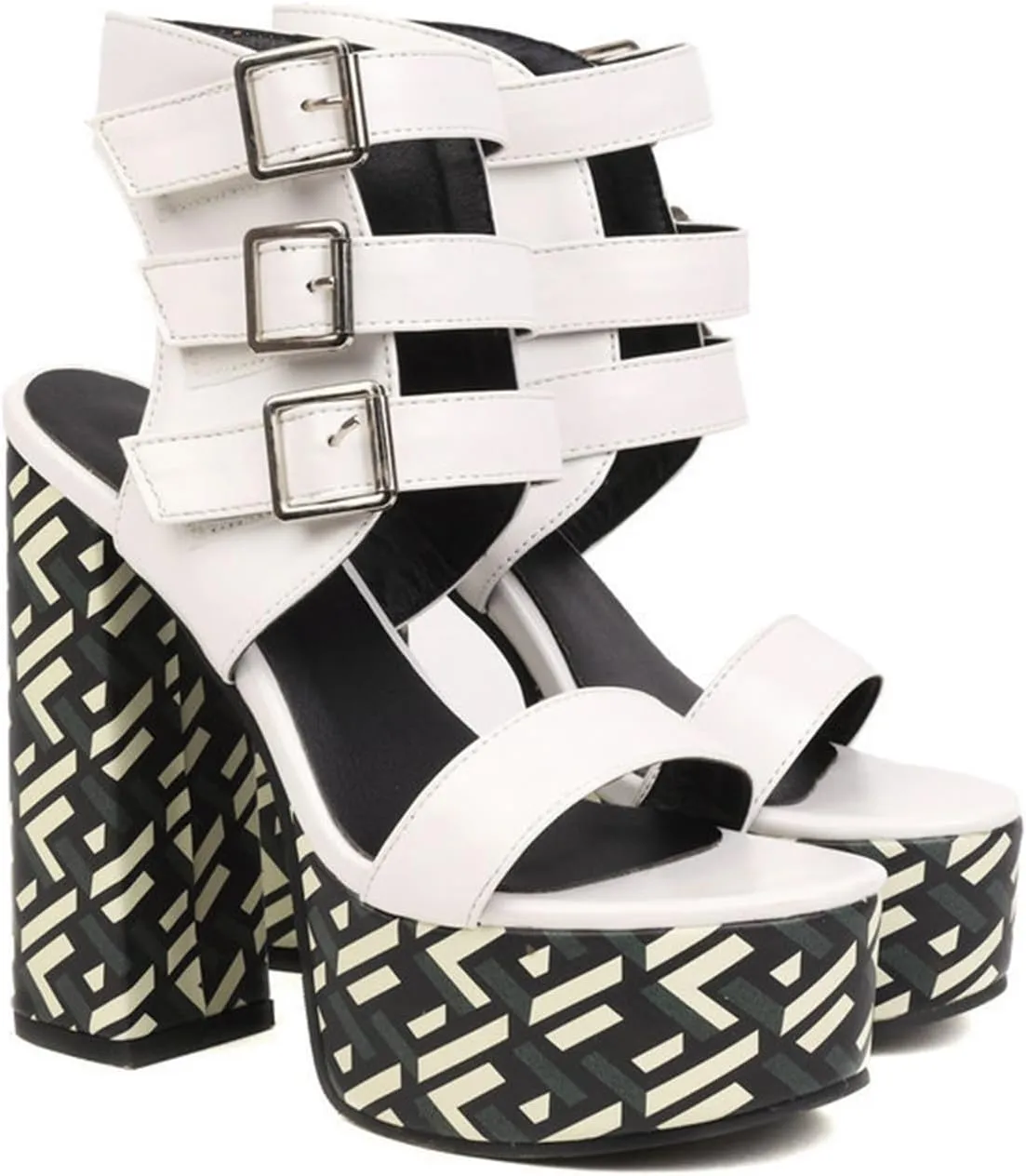 Platform Chunky Heels for Women Girl Block High Heeled Sandals Ball Dress Evening Dance Shoes Pumps Multi Buckle Gifts for Women