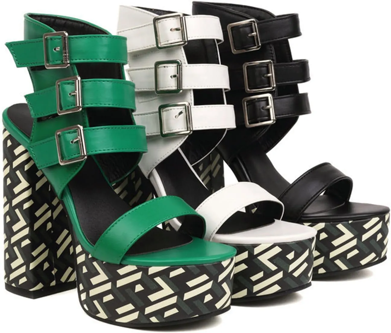 Platform Chunky Heels for Women Girl Block High Heeled Sandals Ball Dress Evening Dance Shoes Pumps Multi Buckle Gifts for Women