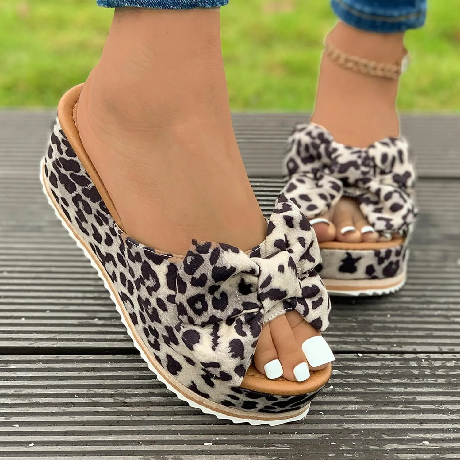 Platform Slide Sandals for Women 2025 Wide Width Comfortable Open-Toe Cork Casual & Dressy Summer Shoes Orthopedic Flip Flops Boho Beach Vacation Arch Support Slip On Wedge Sandals