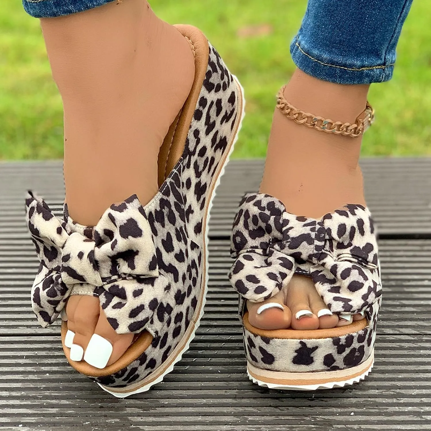 Platform Slide Sandals for Women 2025 Wide Width Comfortable Open-Toe Cork Casual & Dressy Summer Shoes Orthopedic Flip Flops Boho Beach Vacation Arch Support Slip On Wedge Sandals