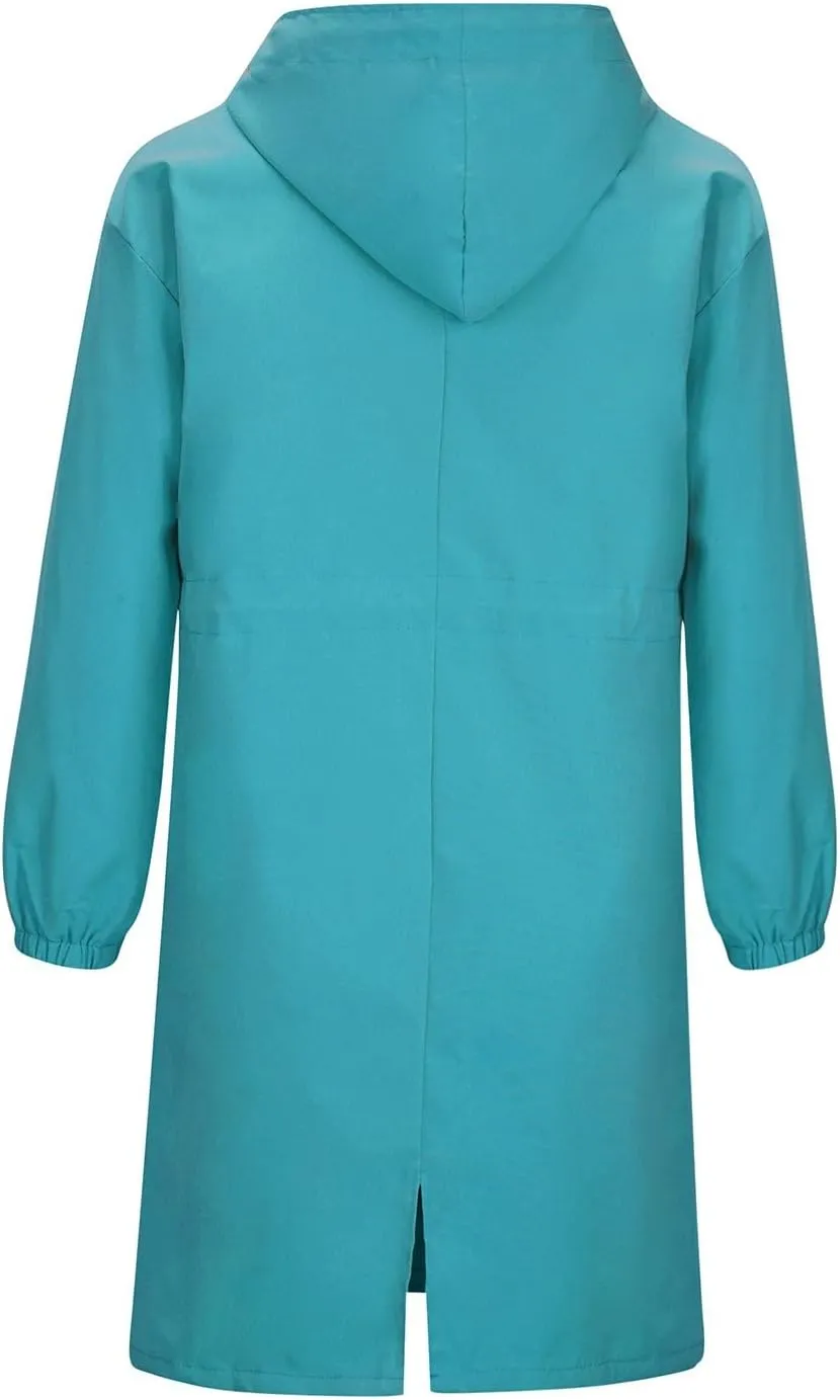 Plus Size Long Trench Jackets for Women Casual Button Down Waterproof Jacket Loose Lightweight Windbreaker Hooded Coats
