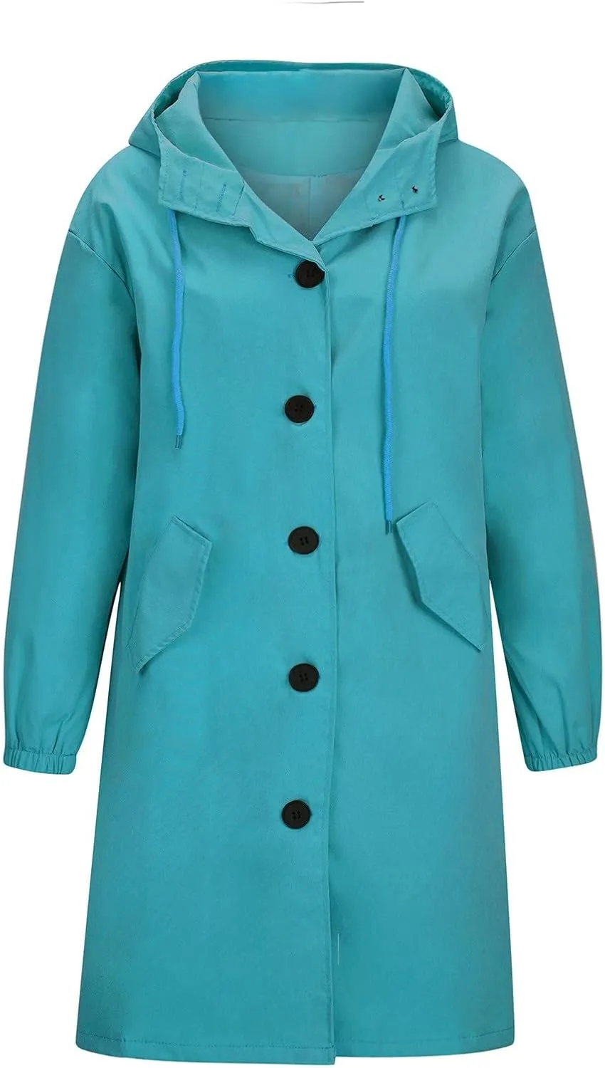 Plus Size Long Trench Jackets for Women Casual Button Down Waterproof Jacket Loose Lightweight Windbreaker Hooded Coats