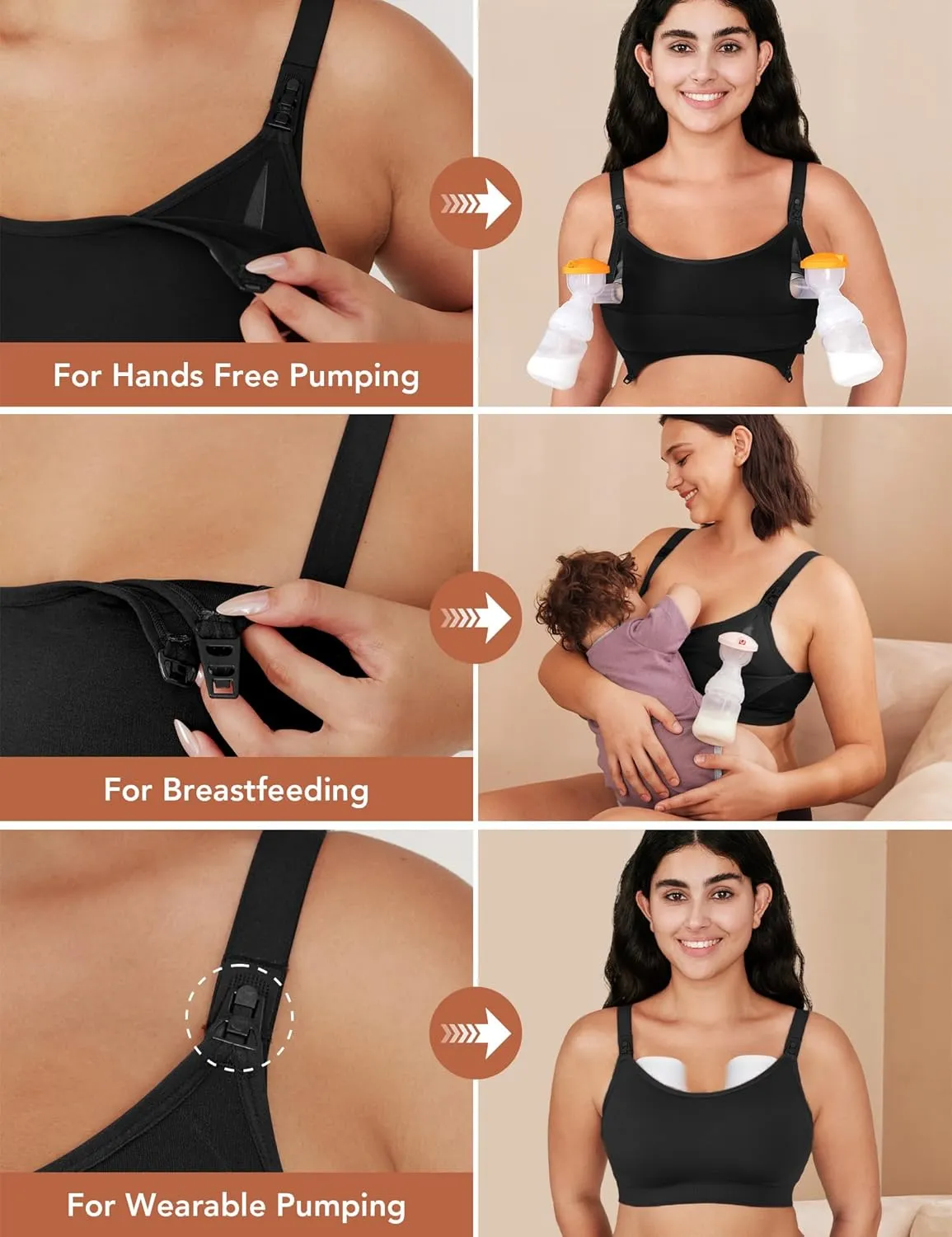 Pumping Bra Hands Free Comfort PatentedClasps Nursing and Pumping Bra in One Seamless Breast Pump Bra All Day Wear