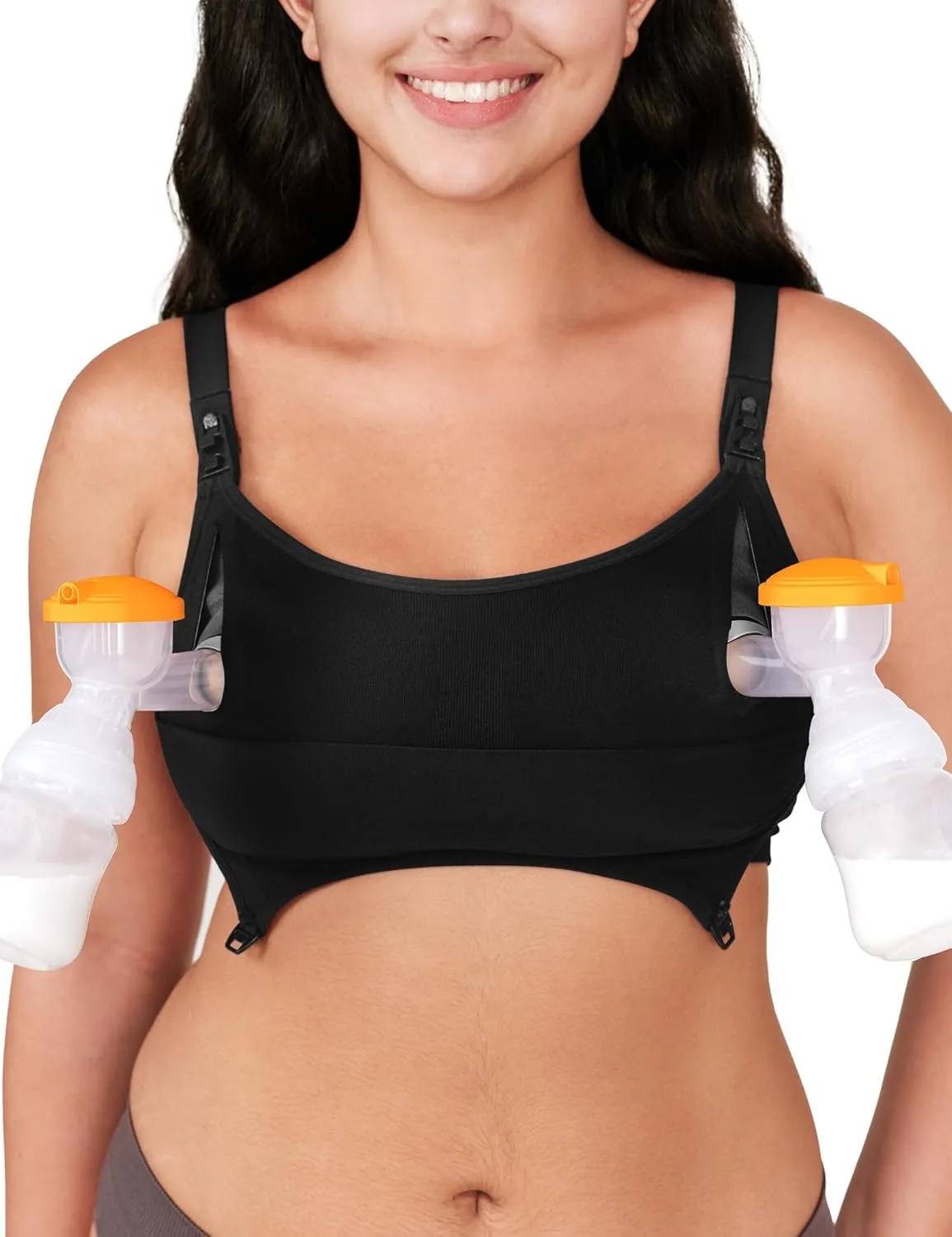 Pumping Bra Hands Free Comfort PatentedClasps Nursing and Pumping Bra in One Seamless Breast Pump Bra All Day Wear