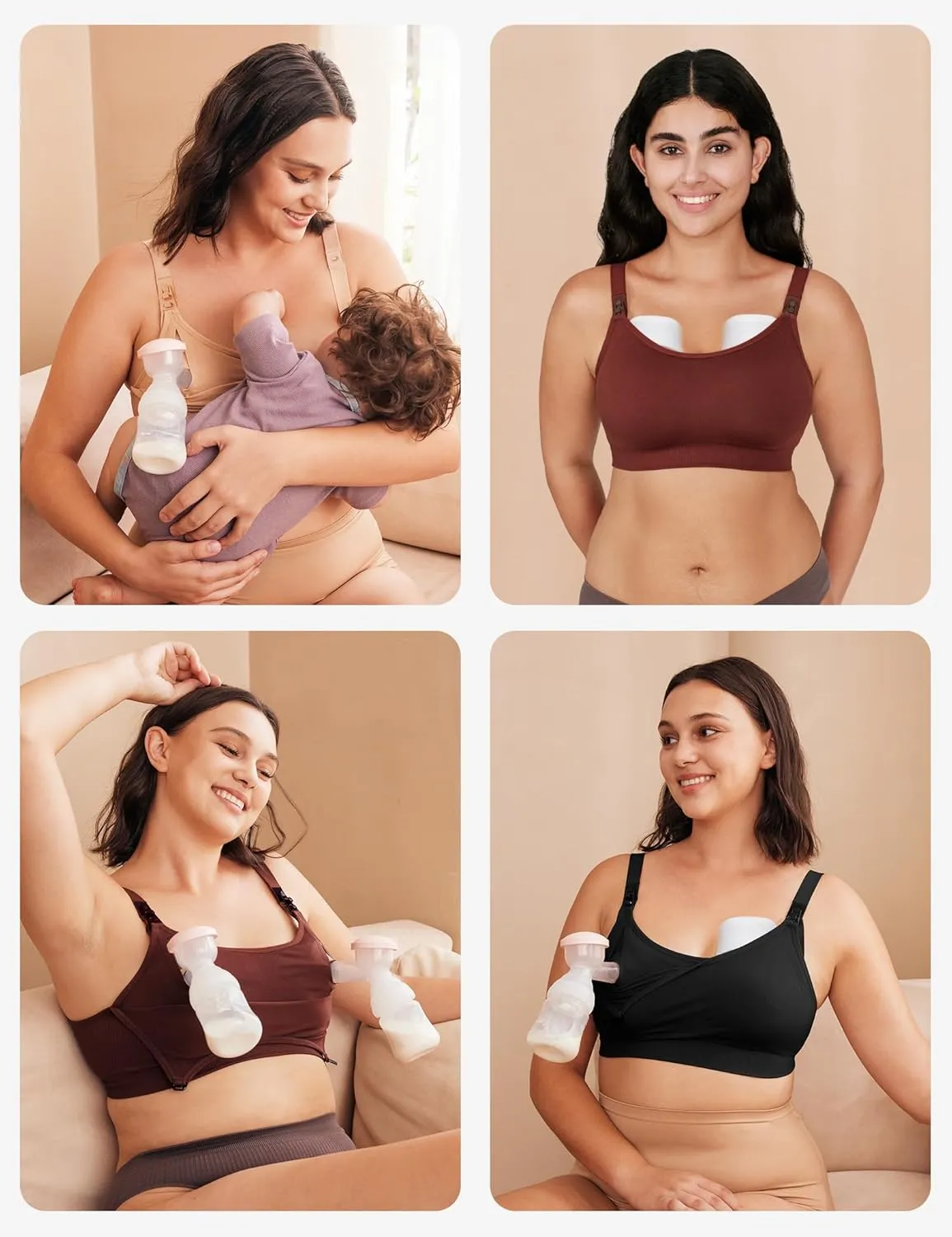 Pumping Bra Hands Free Comfort PatentedClasps Nursing and Pumping Bra in One Seamless Breast Pump Bra All Day Wear