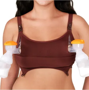 Pumping Bra Hands Free Comfort Seamless Nursing and Pumping Bra in One PatentedClasps Breast Pump Bra All Day Wear Brown XXL