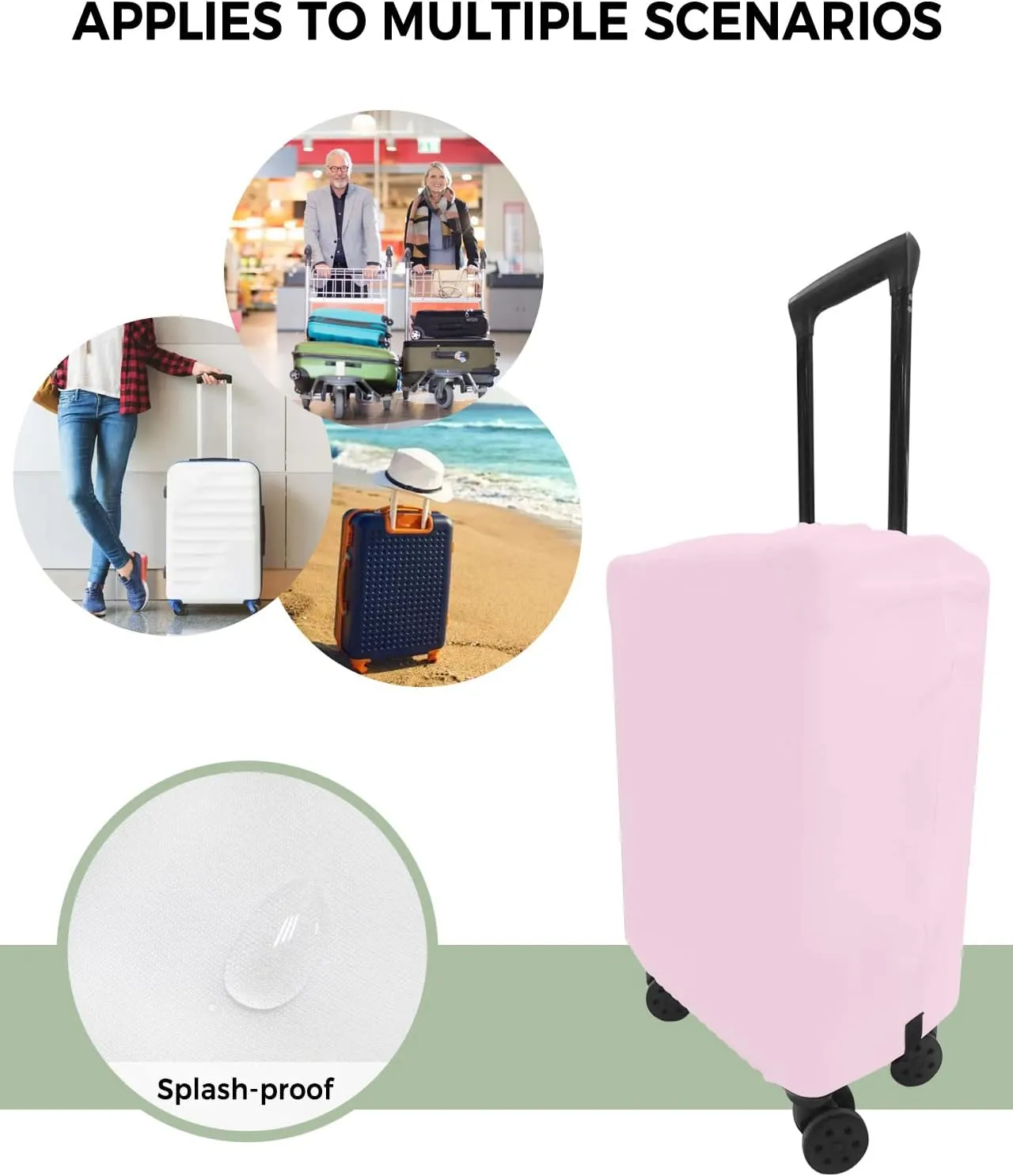 Pure Pink Suitcase Cover - Waterproof Stretch Travel Luggage Cover, Simple Solid Color Luggage Covers Washable Luggage Protector Suitcase Cover Fits 19-21 Inch Luggage