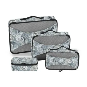 Retro Traditional Ancient Asian Elements Paisley Floral Flowers 4 Set Packing Cubes, Travel Packing Organizers, 600D Oxford Cloth Toiletry Storage Bag, Luggage Mesh Bags for Accessories