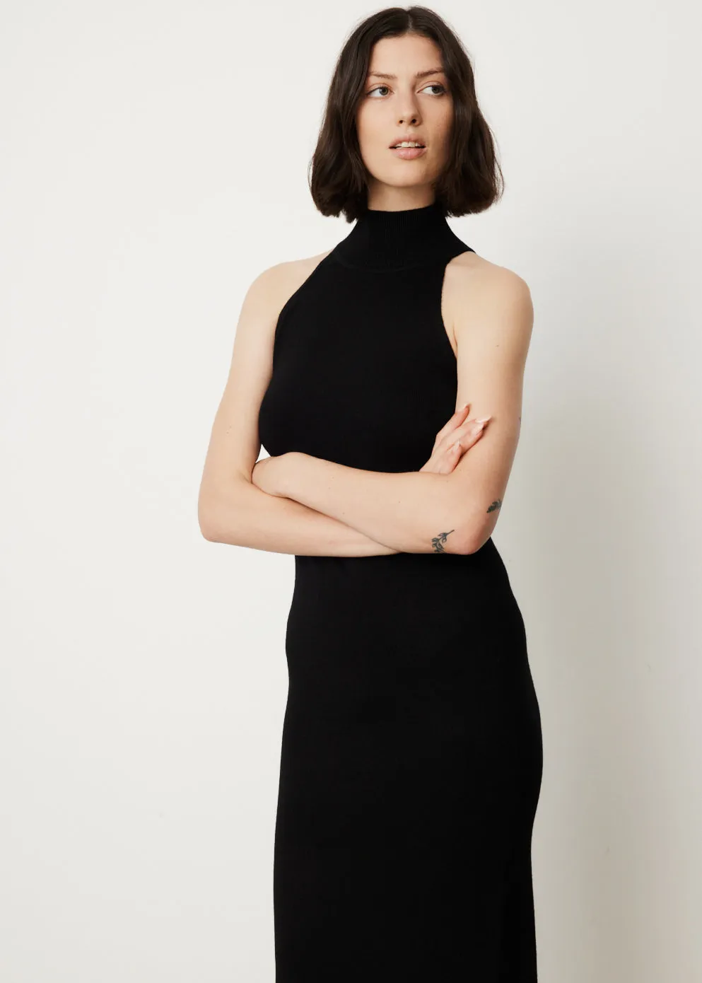 Ribbed Neck Wool Dress