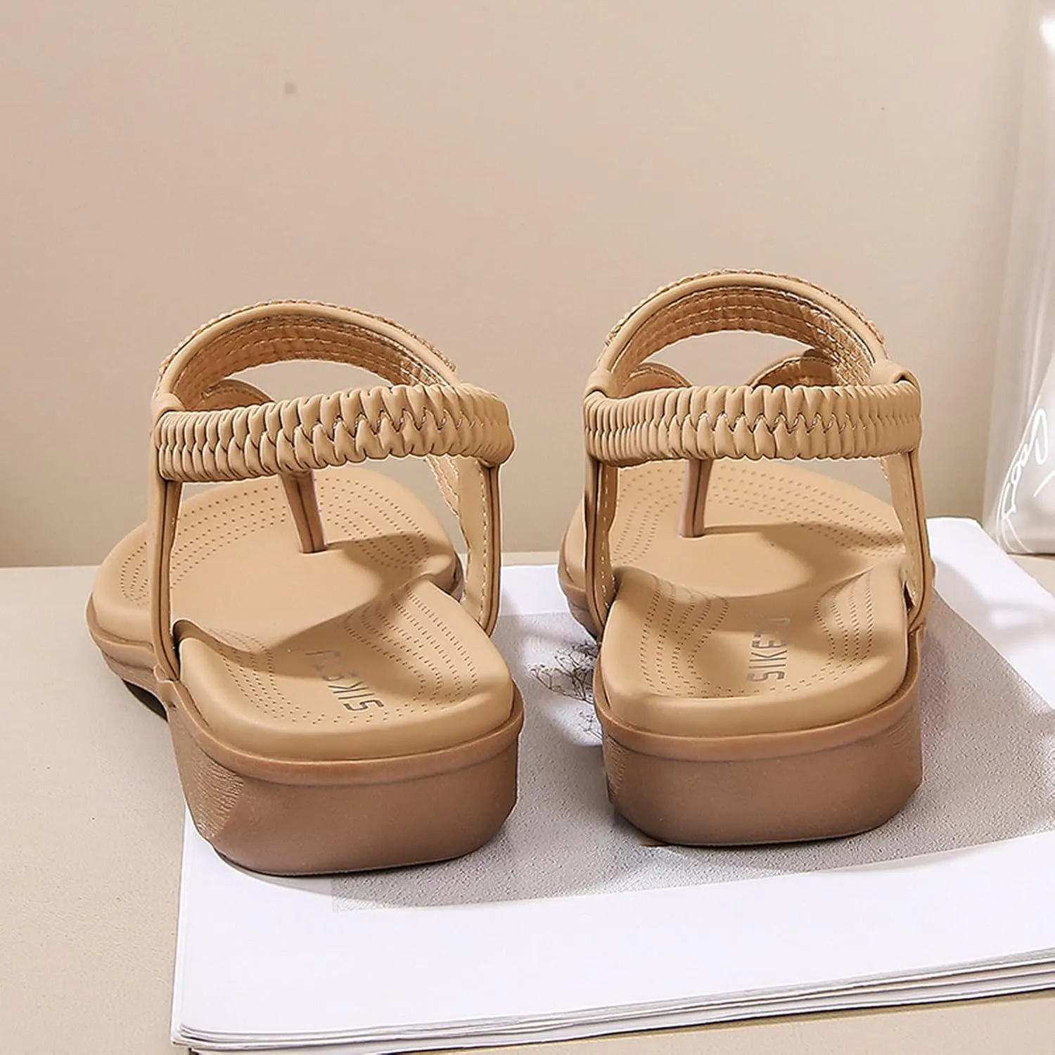 Sandals for Women Dressy Womens Slingback Boho Sandals Comfort Summer Shoes Ankle Strap Elastic Beach Walking Flats