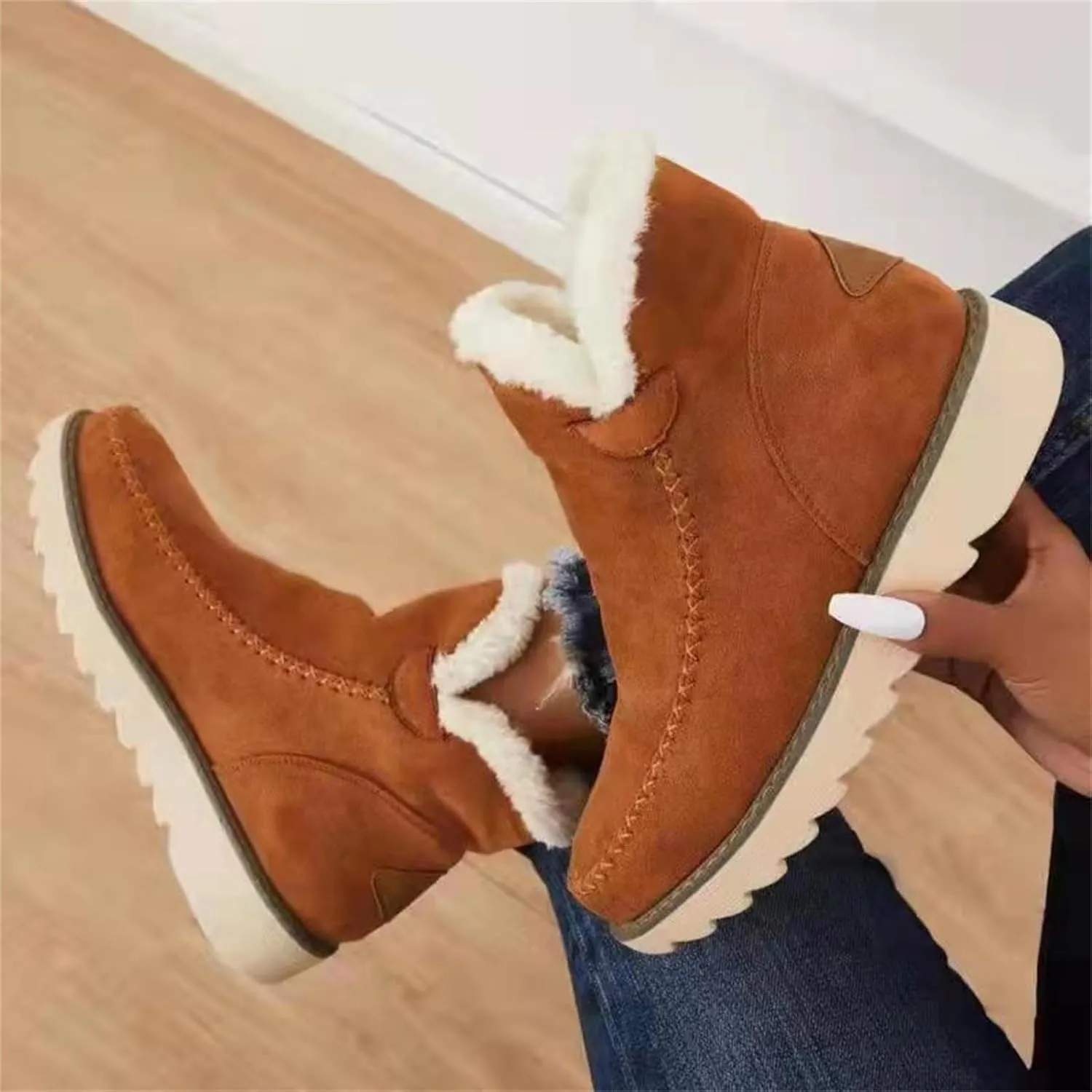 SBGMoSJ Winter Boots for Women Fashionable Women's Wide Width Waterproof Slip on Ankle Boots for Swollen Feet Winter Work Boots for Women Wide Width Women Boots Winter Ankle Botas Nieve Largas