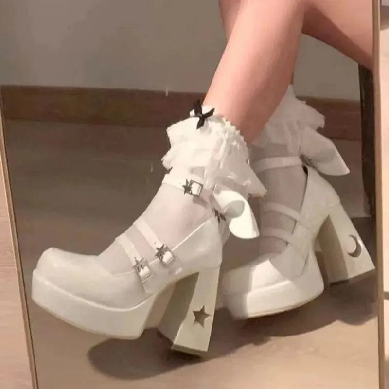 Skye Chunky High Heel Leather Pumps
