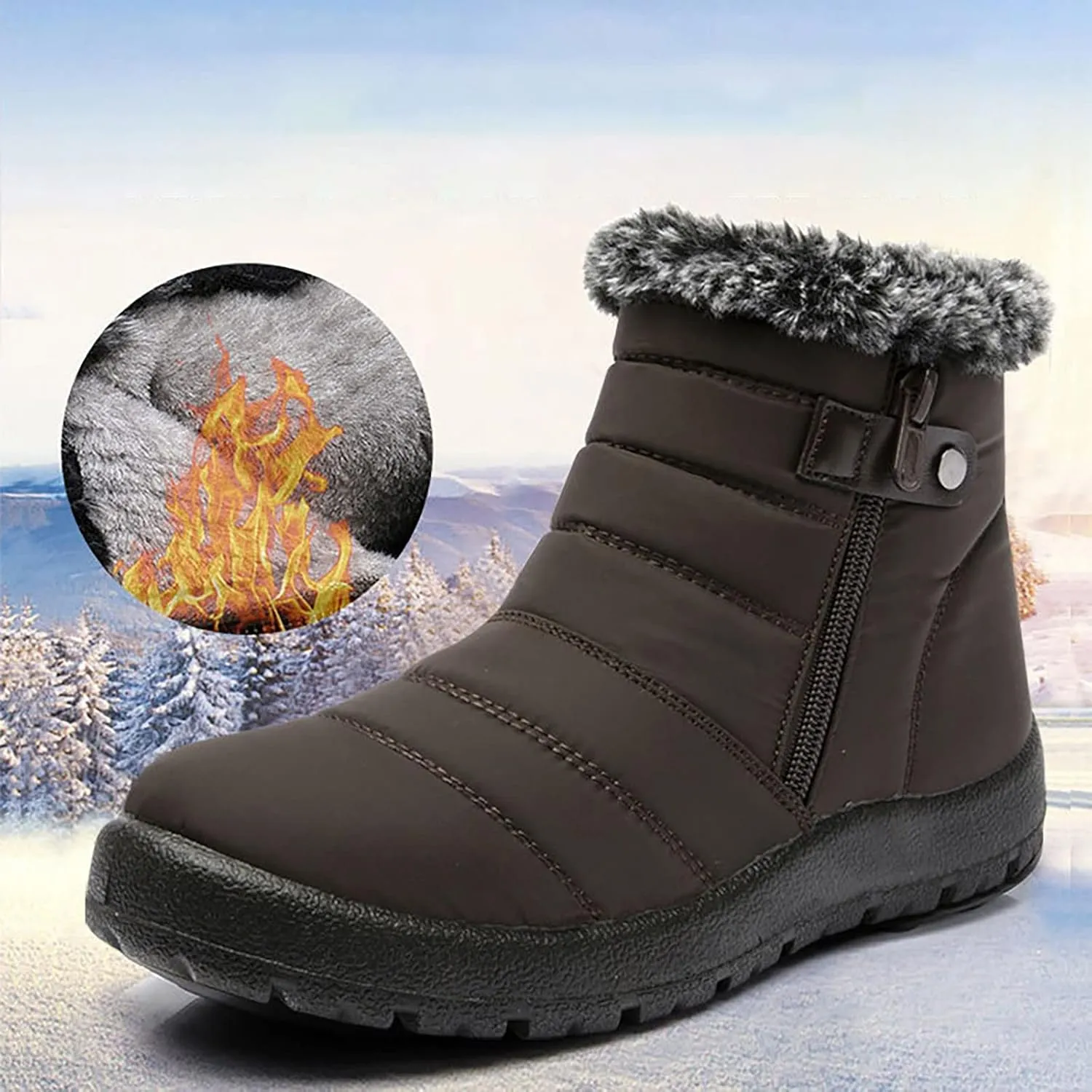 Slip on Winter Boots for Women Tall Snow Boots Women Size 9 Wide Calf Winter Booties for Women 2023 Womens Winter Fur Boots 8.5 Waterproof Womens Boots Lightweight