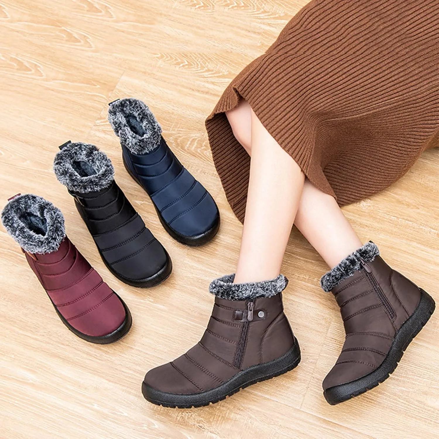 Slip on Winter Boots for Women Tall Snow Boots Women Size 9 Wide Calf Winter Booties for Women 2023 Womens Winter Fur Boots 8.5 Waterproof Womens Boots Lightweight