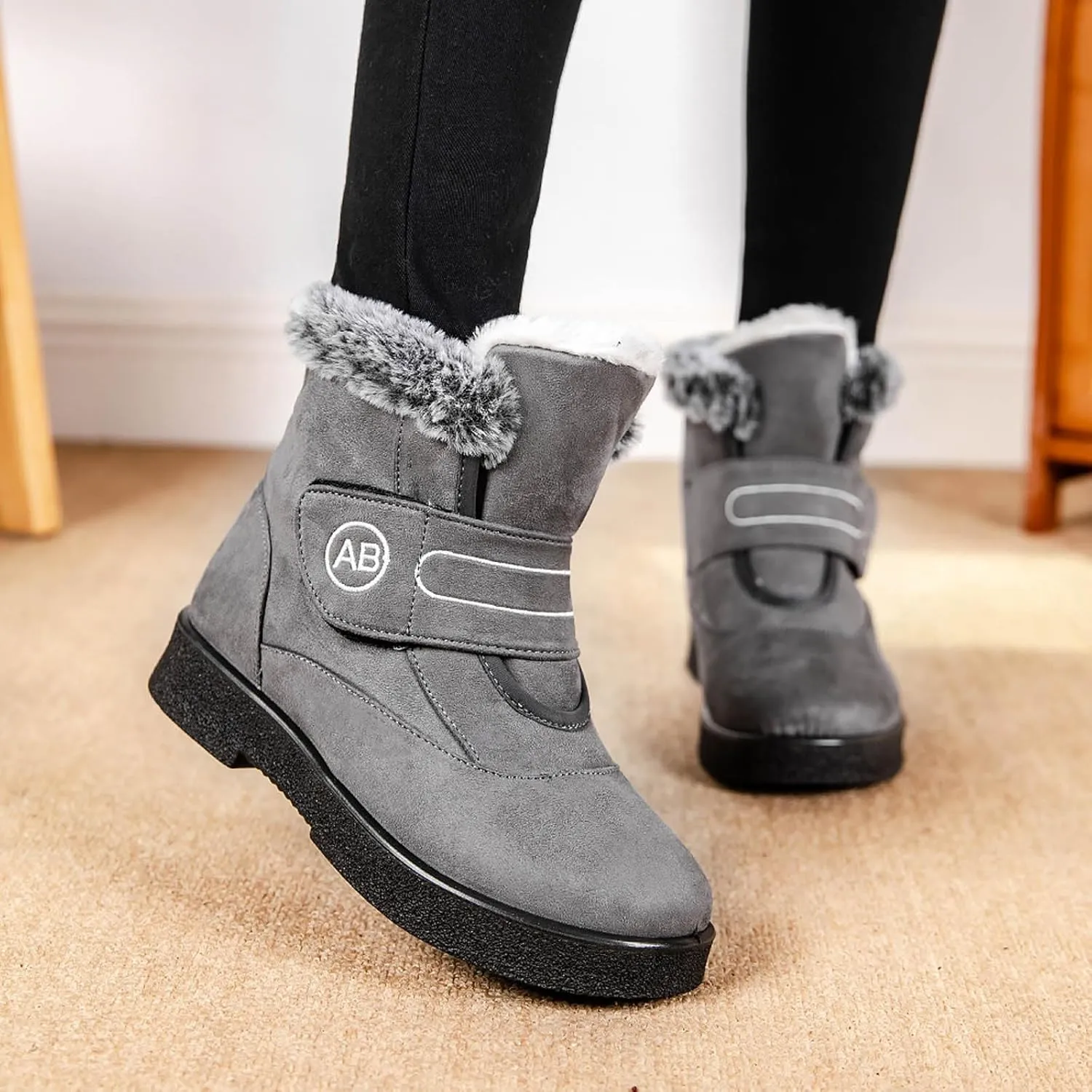 Snow Boots for Women Warm Fur Lined Ankle Boots Winter Comfy Flat Heel Booties Outdoor Waterproof Short Shoes