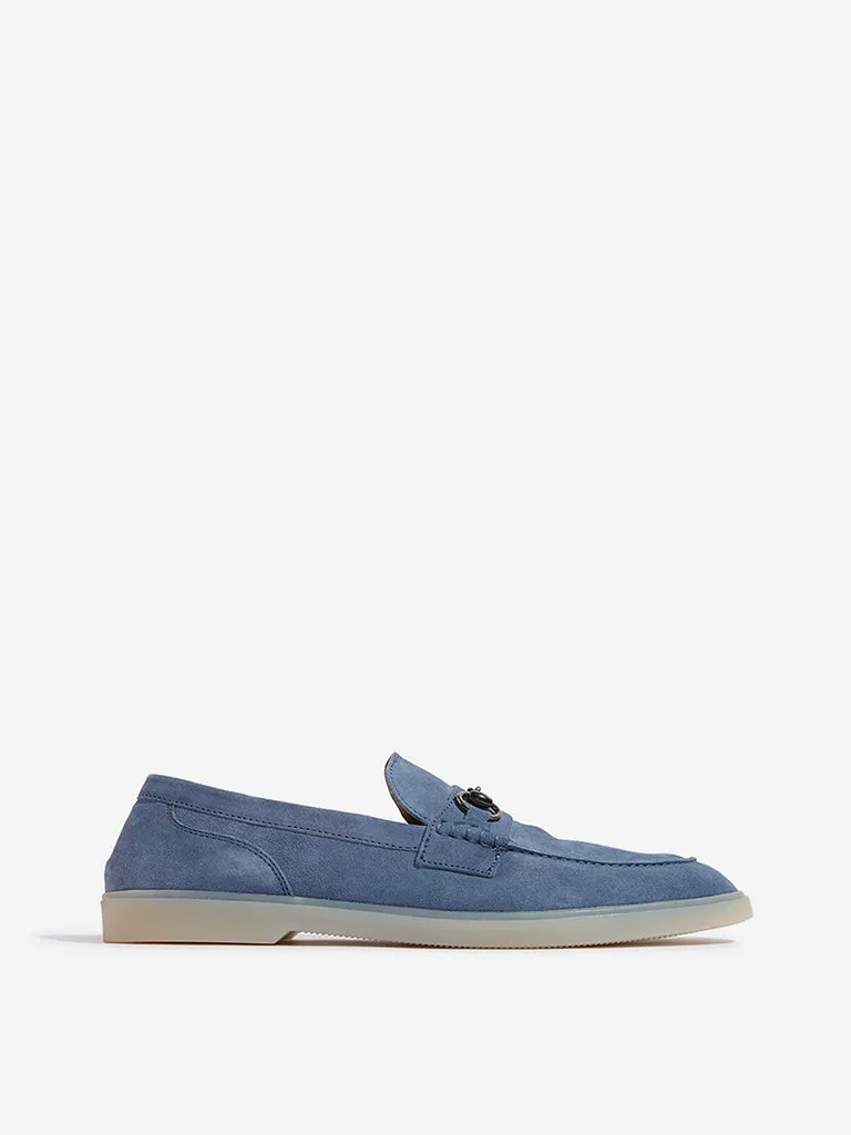 SOLEPLAY Dusty Blue Metal-Detailed Faux-Suede Loafers