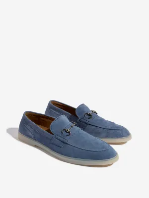 SOLEPLAY Dusty Blue Metal-Detailed Faux-Suede Loafers