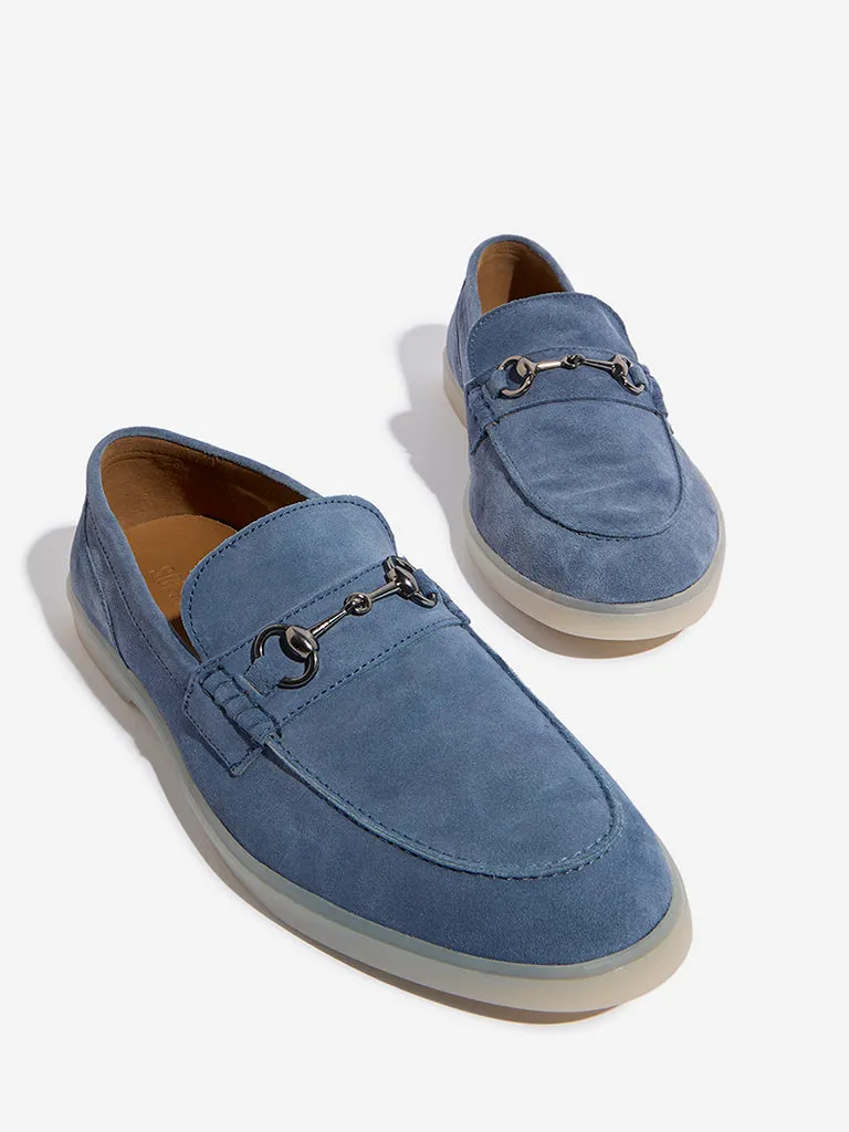 SOLEPLAY Dusty Blue Metal-Detailed Faux-Suede Loafers
