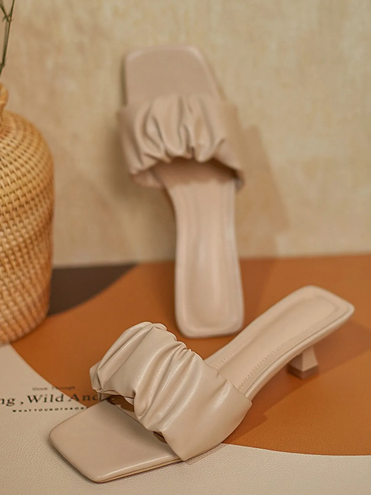 Square Toe High Heel Slippers