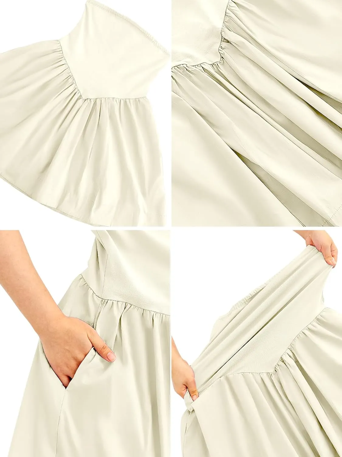 Strapless Mini Dresses for Women Summer Backless Sleeveless Solid Flowy A Line Patchwork Beach Tube Top Dress