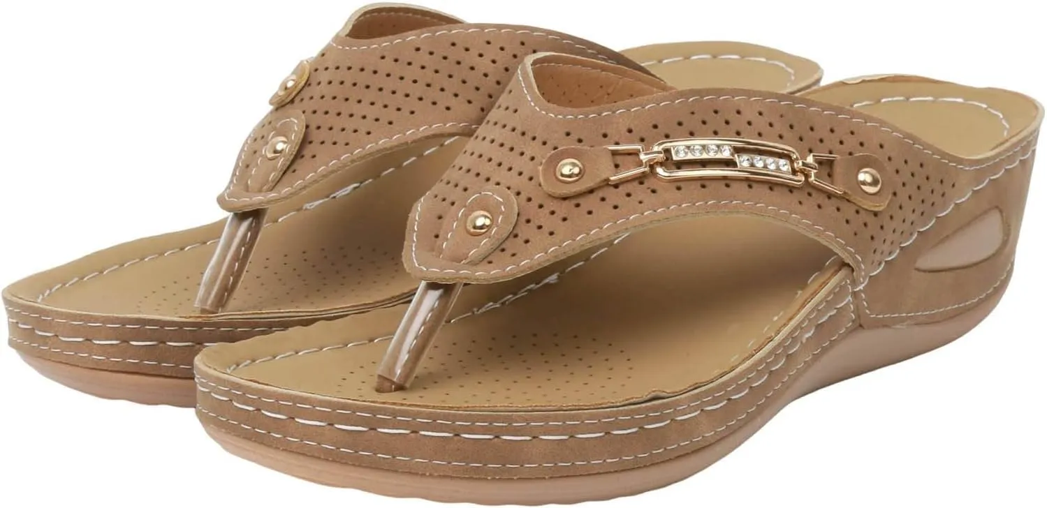 SuanlaTDS Orthopedic Sandals for Women, Women Summer Comfortable Wedge Flip Flops with Arch Support Platform Wide Width Open Toe Slip On Slide Sandals Outdoor Beach Walking Shoes