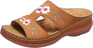 SuanlaTDS Orthopedic Wedge Sandals for Women Arch Support Open Toe Platform Slip On Slides Slippers Low Wedges Heels Sandal Comfortable Outdoor Walking Dressy Summer Beach Dress Shoes