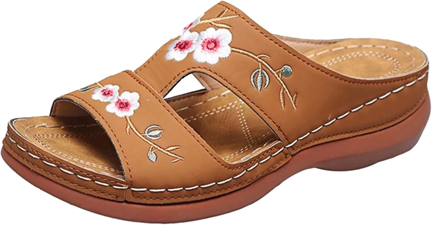 SuanlaTDS Orthopedic Wedge Sandals for Women Arch Support Open Toe Platform Slip On Slides Slippers Low Wedges Heels Sandal Comfortable Outdoor Walking Dressy Summer Beach Dress Shoes